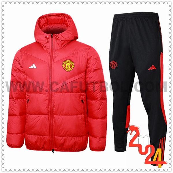 Chandal Plumas Con Capucha Manchester United Rojo 2024 2025