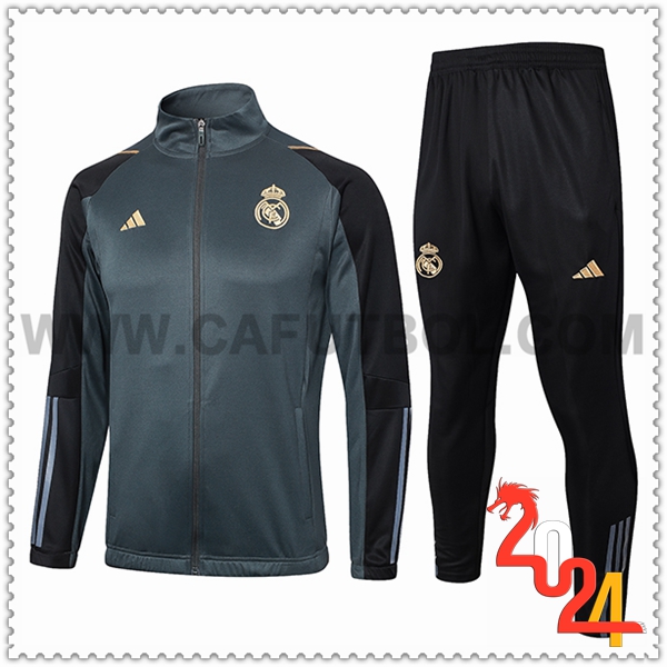 Chandal Futbol Chaquetas Futbol Real Madrid Gris/Negro 2024 2025