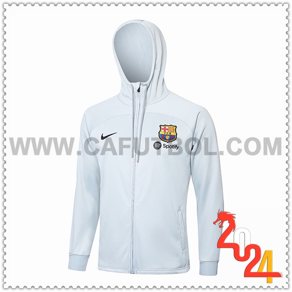 Chaqueta Con Capucha Chandal Rompevientos FC Barcelona Gris Claro 2024 2025