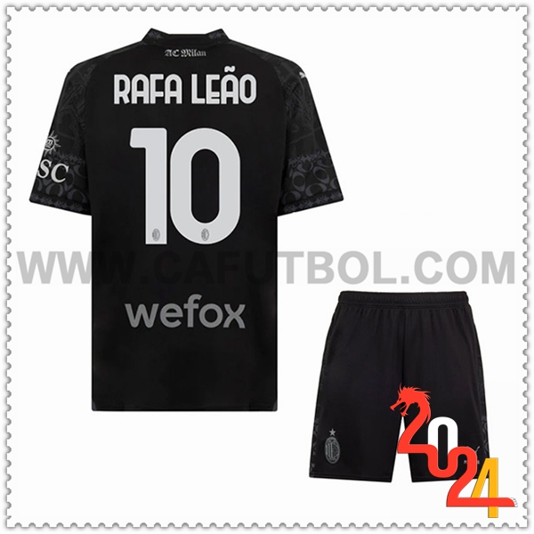 Equipacion del AC Milan RAFAEL LEÃO #10 Cuarto Ninos Negro 2023 2024
