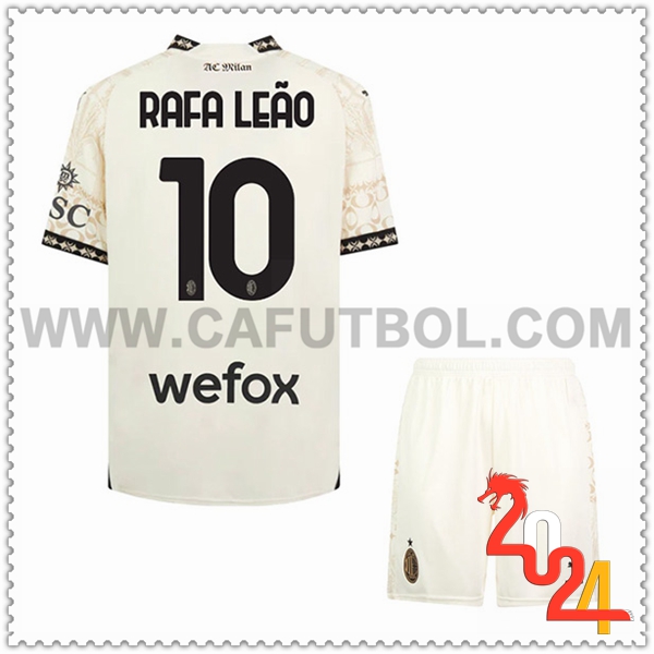 Equipacion del AC Milan RAFAEL LEÃO #10 Cuarto Ninos Blanco 2023 2024