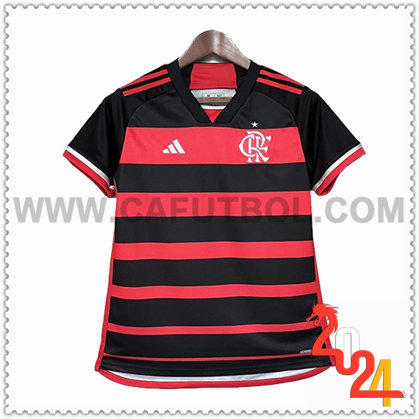 Primera Camiseta Futbol Flamengo Mujer Negro Rojo 2024 2025