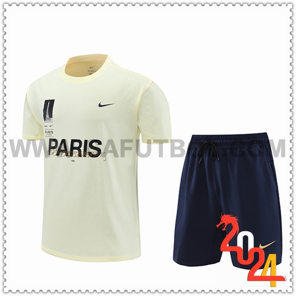 Camiseta Entrenamiento + Cortos PSG Beige/Negro 2024 2025