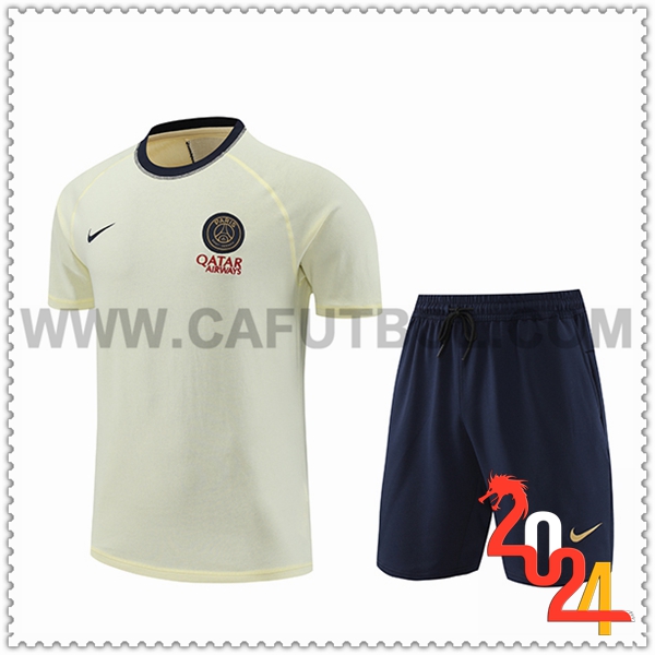 Camiseta Entrenamiento + Cortos PSG Beige/Negro 2024 2025