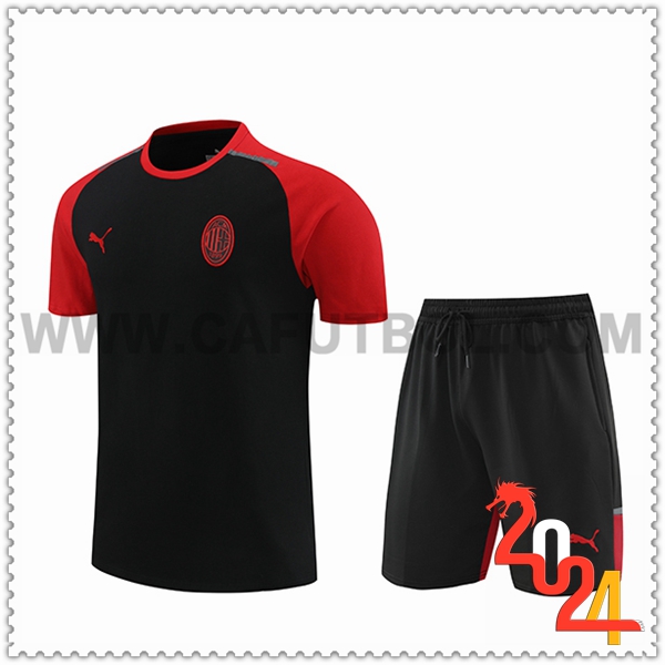 Camiseta Entrenamiento + Cortos AC Milan Negro/Rojo 2024 2025