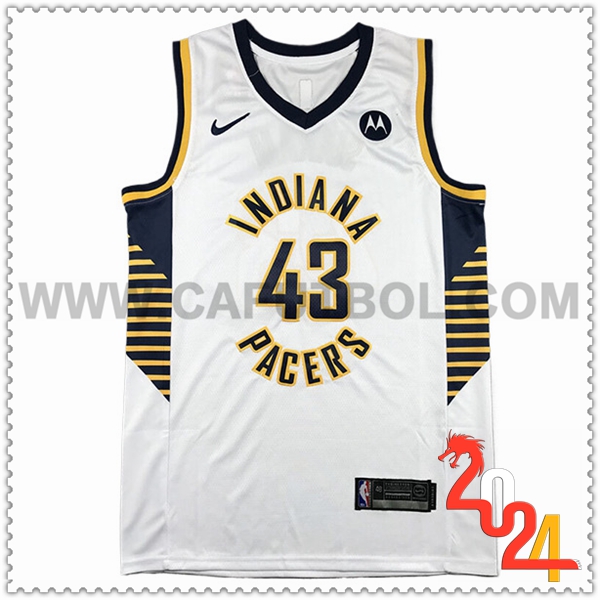 Camisetas NBA Indiana Pacers (SIAKAM #43) 2024/25 Blanco/Negro/Amarillo