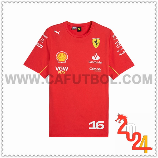 Camiseta de manga corta F1 Scuderia Ferrari Team #16 Rojo/Negro/Amarillo 2024