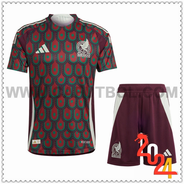 Primera Equipacion del México Rojo oscuro + Pantalones cortos 2024 2025