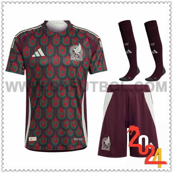 Primera Equipacion del México Rojo oscuro (Pantalones cortos + Calcetines) 2024 2025