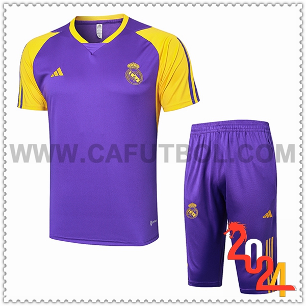 Camiseta Entrenamiento + Cortos Real Madrid Violeta/Amarillo 2024 2025