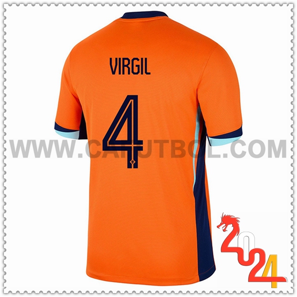 Primera Camiseta Equipo Países Bajos VIRGIL #4 Naranja 2024 2025