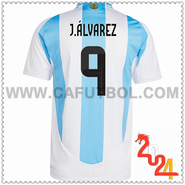 Primera Camiseta Equipo Argentina J.ALVAREZ #9 Blanco Azul cielo 2024 2025