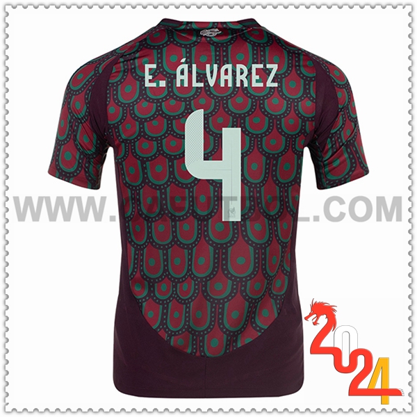 Primera Camiseta Equipo México E.ALVAREZ #4 Rojo oscuro 2024 2025