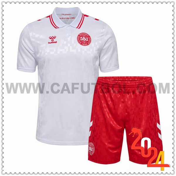 Segunda Equipacion del Dinamarca Ninos Blanco Eurocopa 2024