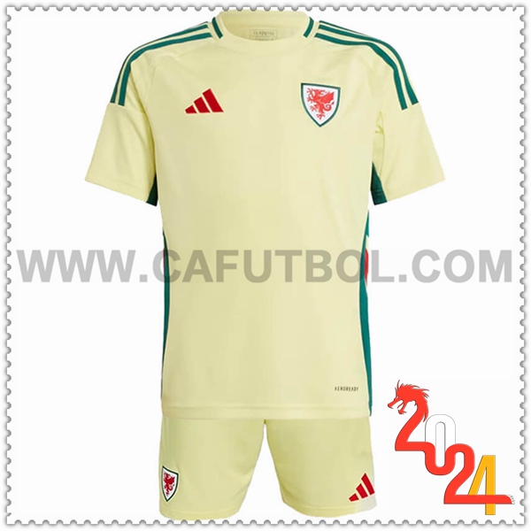 Segunda Equipacion del Gales Ninos AMARILLO Eurocopa 2024