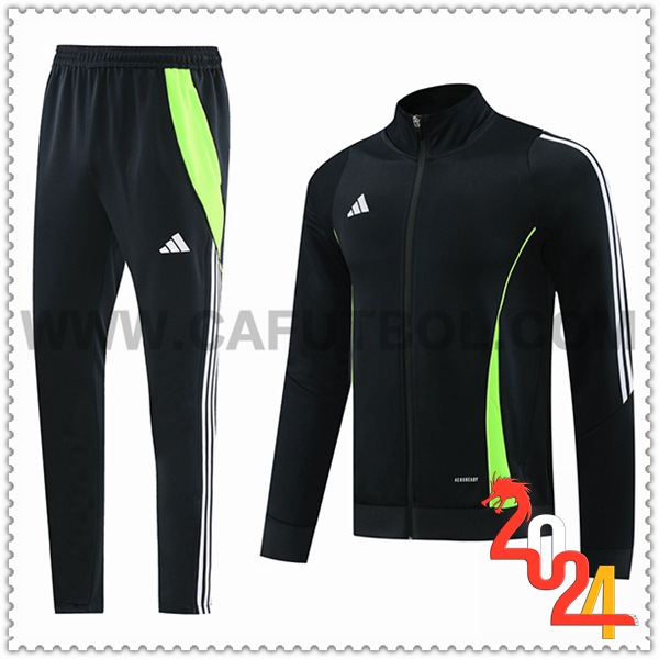 Chandal Futbol Chaquetas Adidas Negro/Blanco/Verde 2024 2025