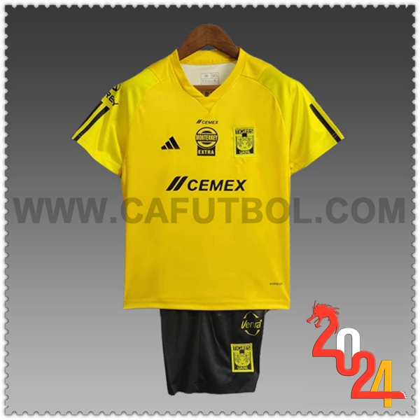 Camiseta Entrenamiento + Cortos Tigres UANL Ninos Amarillo/Negro 2024 2025