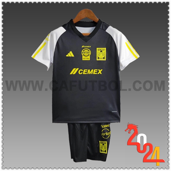 Camiseta Entrenamiento + Cortos Tigres UANL Ninos Negro/Amarillo 2024 2025