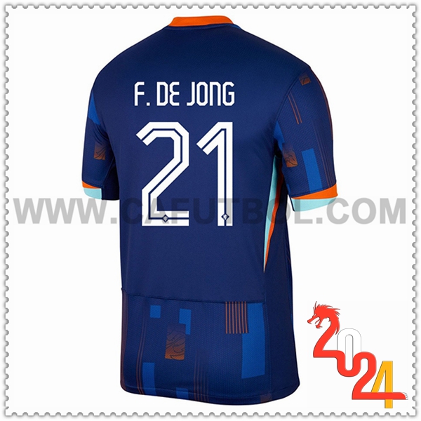 Segunda Camiseta Futbol Países Bajos F.DE JONG #21 Azul marino Eurocopa 2024