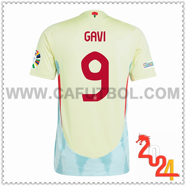 Segunda Camiseta Futbol España GAVI #9 AMARILLO Eurocopa 2024