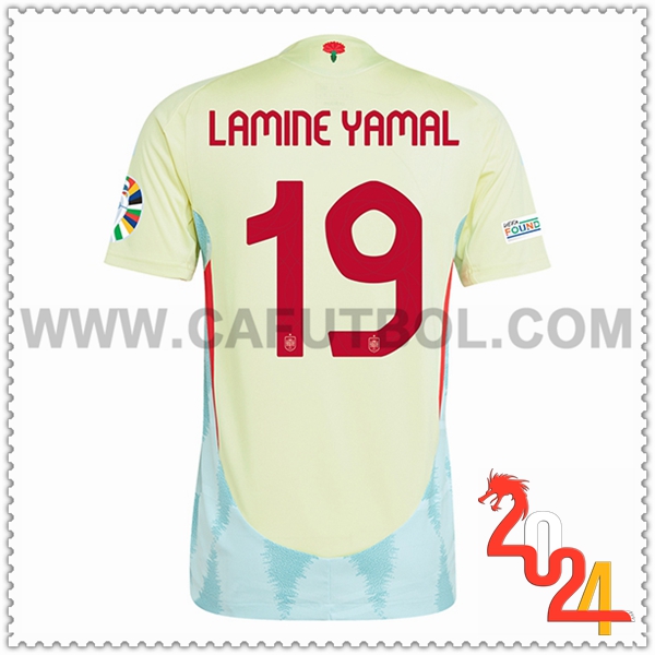 Segunda Camiseta Futbol España LAMINE YAMAL #19 AMARILLO Eurocopa 2024