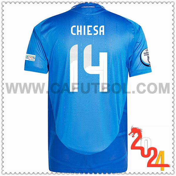 Primera Camiseta Futbol Italia CHIESA #14 Azul Eurocopa 2024