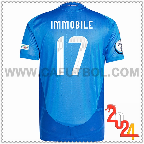 Primera Camiseta Futbol Italia IMMOBILE #17 Azul Eurocopa 2024