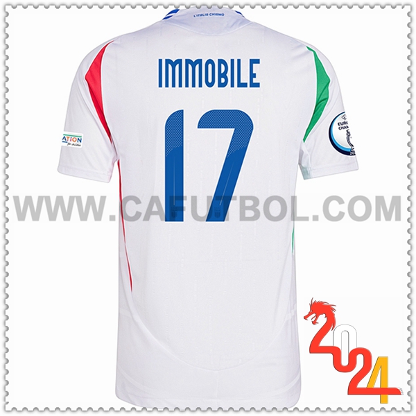 Segunda Camiseta Futbol Italia IMMOBILE #17 Blanco Eurocopa 2024