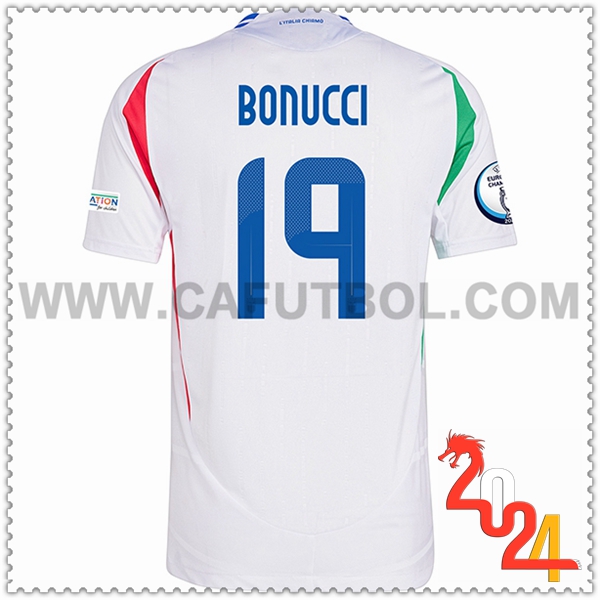 Segunda Camiseta Futbol Italia BONUCCI #19 Blanco Eurocopa 2024