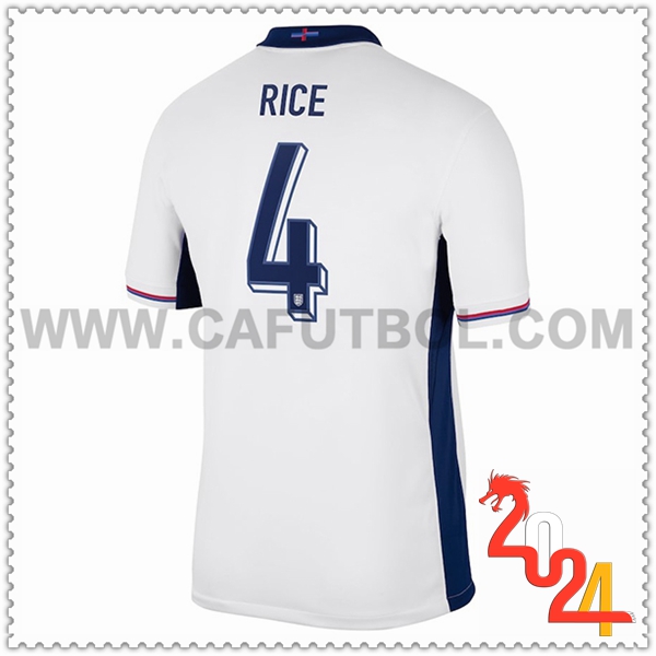 Primera Camiseta Futbol Inglaterra RICE #4 Blanco Eurocopa 2024