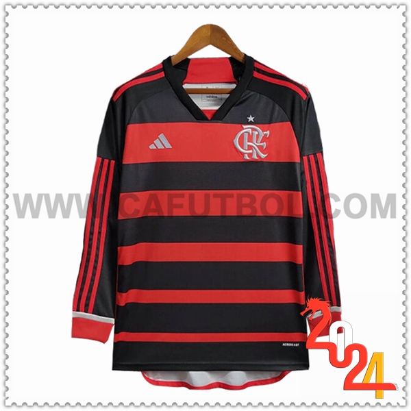 Primera Camiseta Futbol Flamengo Mangas Largas Negro Rojo 2024 2025