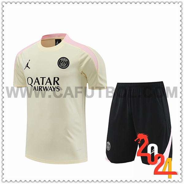 Camiseta Entrenamiento + Cortos PSG Beige/Rosa/Negro 2024 2025