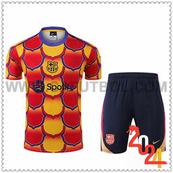 Camiseta Entrenamiento + Cortos FC Barcelona Rojo/Naranja 2024 2025