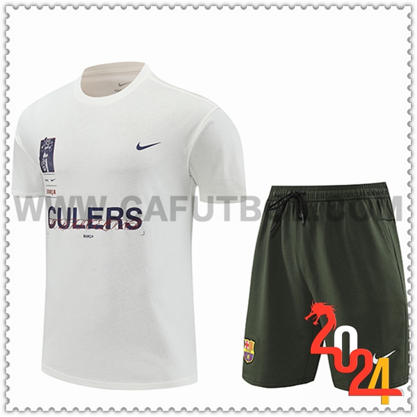 Camiseta Entrenamiento + Cortos FC Barcelona Blanco/Verde 2024 2025