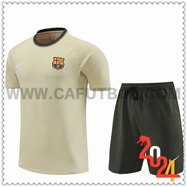 Camiseta Entrenamiento + Cortos FC Barcelona Beige/Verde 2024 2025