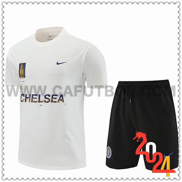 Camiseta Entrenamiento + Cortos FC Chelsea Blanco/Negro 2024 2025