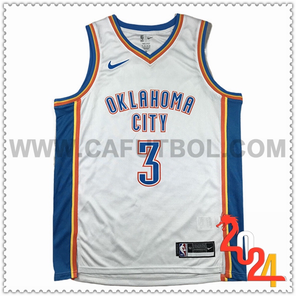 Camisetas De Futbol Oklahoma City Thunder (GIDDEY #3) 2024/25 Blanco/Azul