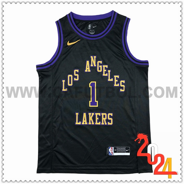 Camisetas De Futbol Los Angeles Lakers (RUSSELL #1) 2024/25 Negro/Violeta/Amarillo