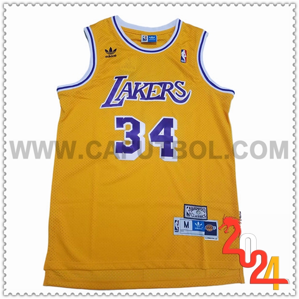 Camisetas De Futbol Los Angeles Lakers (O'NEAL #34) 2024/25 Amarillo/Violeta