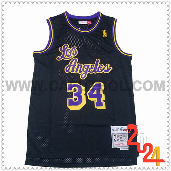 Camisetas De Futbol Los Angeles Lakers (O'NEAL #34) 2024/25 Negro/Violeta/Amarillo