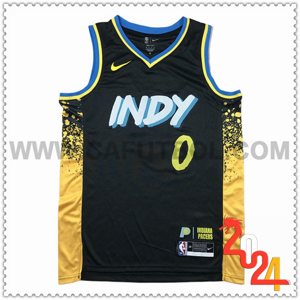 Camisetas De Futbol Indiana Pacers (HALIBURTON #0) 2024/25 Negro/Amarillo -02