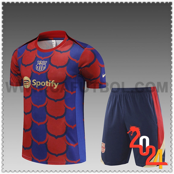 Camiseta Entrenamiento + Cortos FC Barcelona Ninos Rojo/Azul 2024 2025