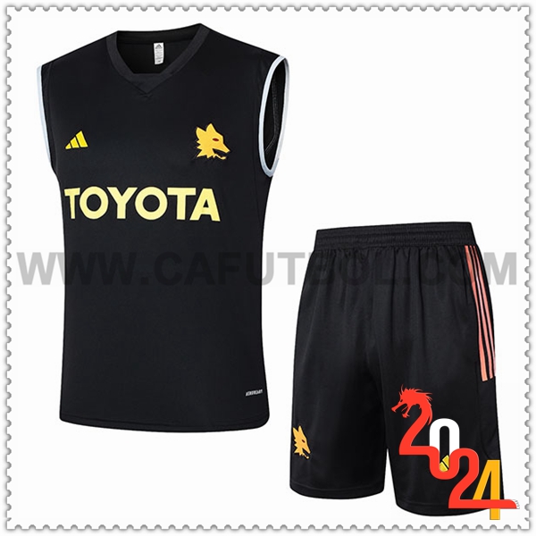 Camiseta Entrenamiento sin mangas + Cortos AS Roma Negro/Amarillo/Naranja 2024 2025