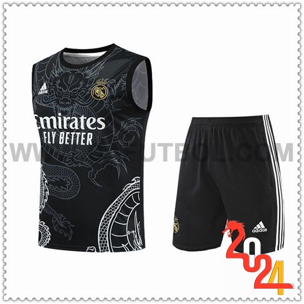 Camiseta Entrenamiento sin mangas + Cortos Real Madrid Negro/Gris/Blanco 2024 2025