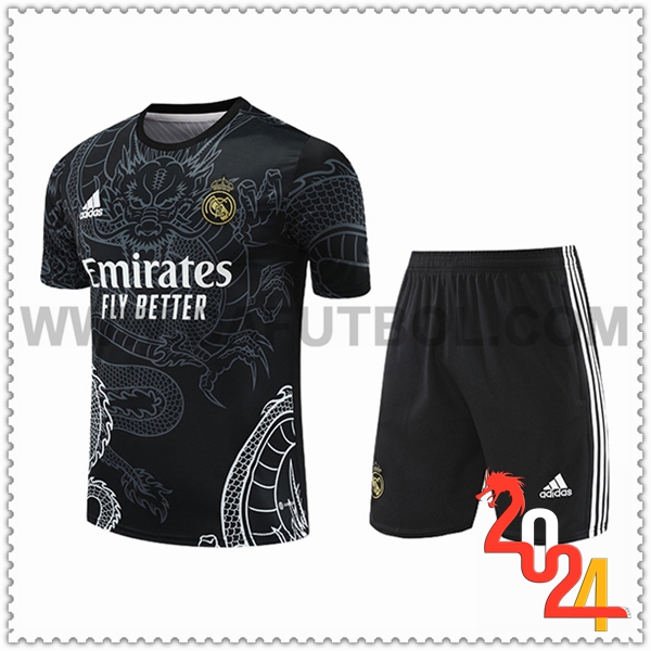Camiseta Entrenamiento + Cortos Real Madrid Negro/Gris/Blanco 2024 2025