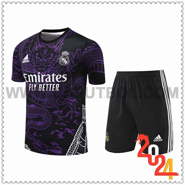 Camiseta Entrenamiento + Cortos Real Madrid Violeta/Negro 2024 2025 -02