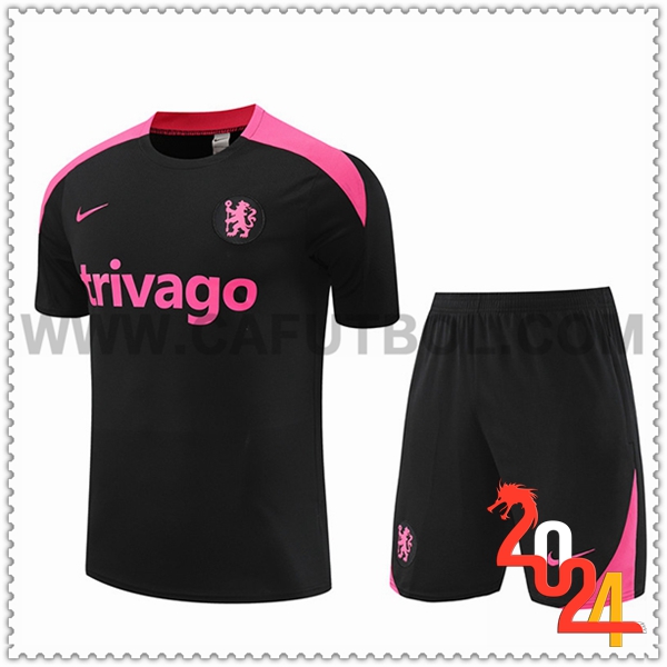 Camiseta Entrenamiento + Cortos FC Chelsea Negro/Rosa 2024 2025