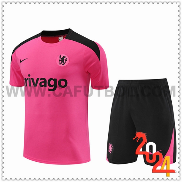 Camiseta Entrenamiento + Cortos FC Chelsea Rosa/Negro 2024 2025