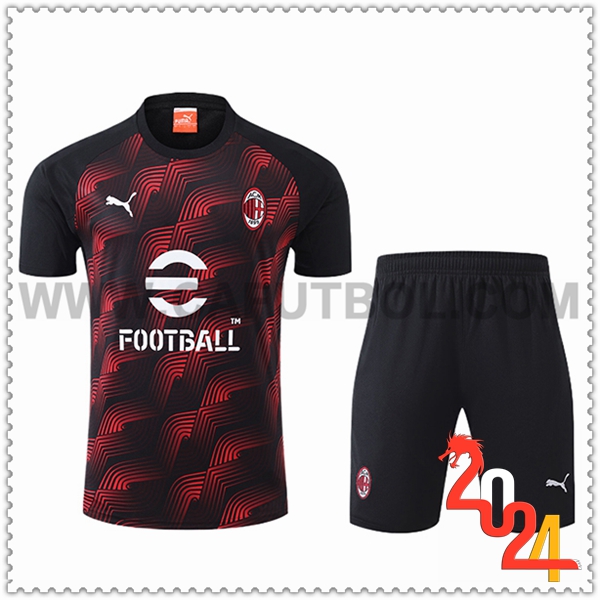 Camiseta Entrenamiento + Cortos AC Milan Negro/Rojo 2024 2025 -02