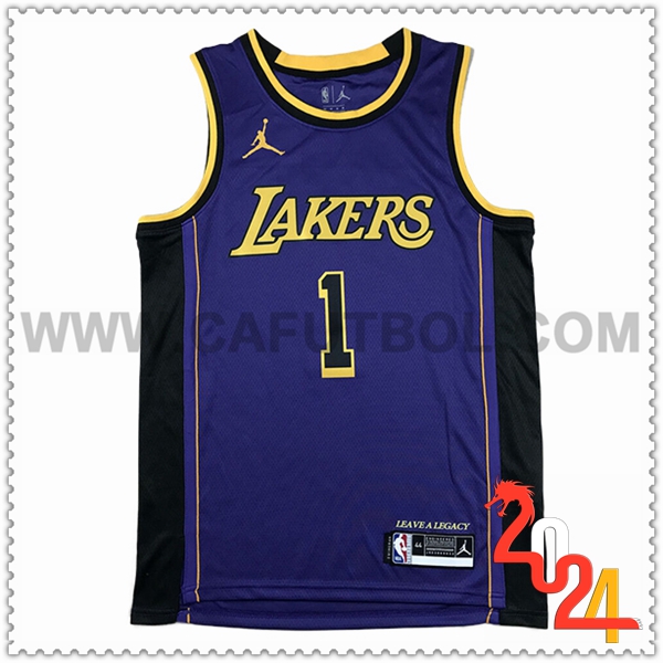 Camisetas De Futbol Los Angeles Lakers (RUSSELL #1) 2024/25 Violeta/Negro/Amarillo -02